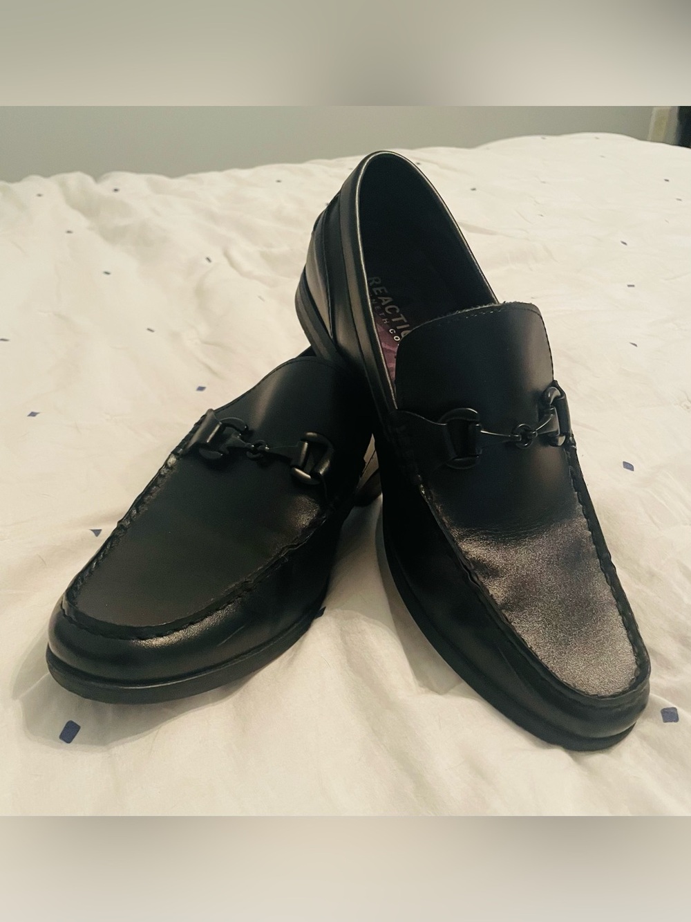 Reaction Kenneth Cole Black Leather Estate 2.0 Bit Slip-On Loafers
